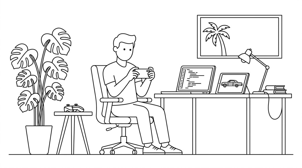 Black-and-white line illustration: a minimal Notion-style scene representing gta san andreas on android: official cheat codes vs. third-party mod scripts.