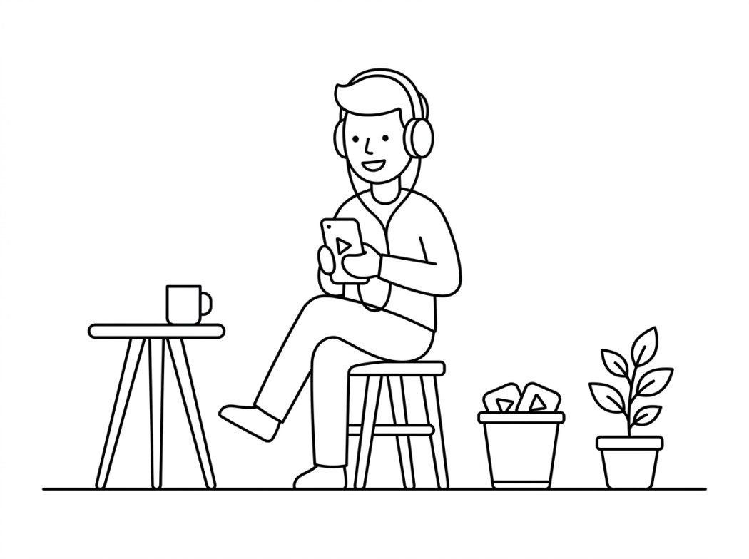 Black and white line illustration representing pick one app and stop chasing shows.
