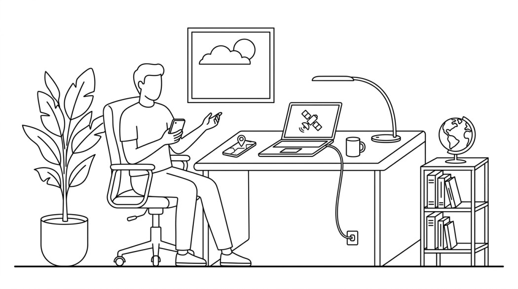 Black-and-white line illustration: a minimal Notion-style scene representing changing gps location on android: the legitimate uses and why spoofing breaks things.