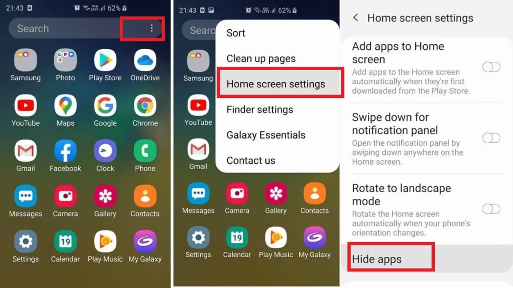 Hide apps from the launcher (Samsung One UI) screenshot