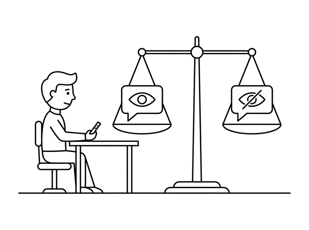 Black and white line illustration representing the reciprocity rule: the trade-off whatsapp does not spell out.