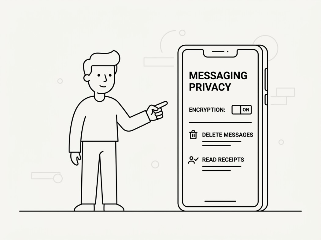 Black and white line illustration representing read receipts: what the toggle does and does not cover.