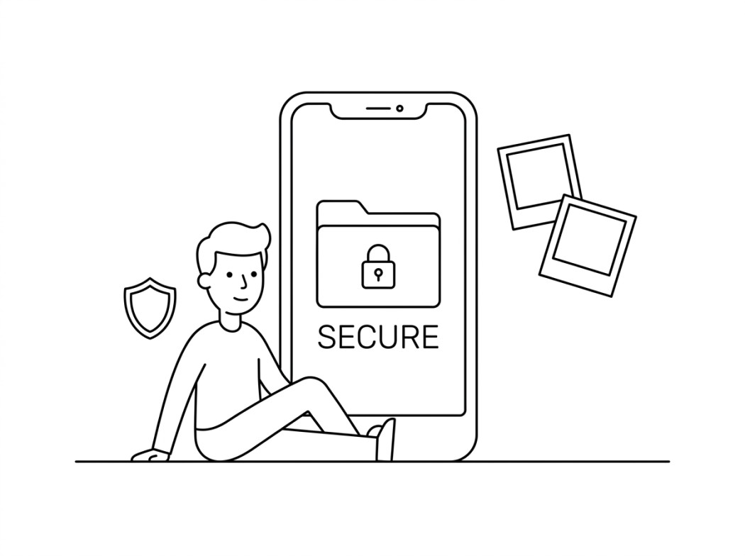 Black and white line illustration representing samsung secure folder.