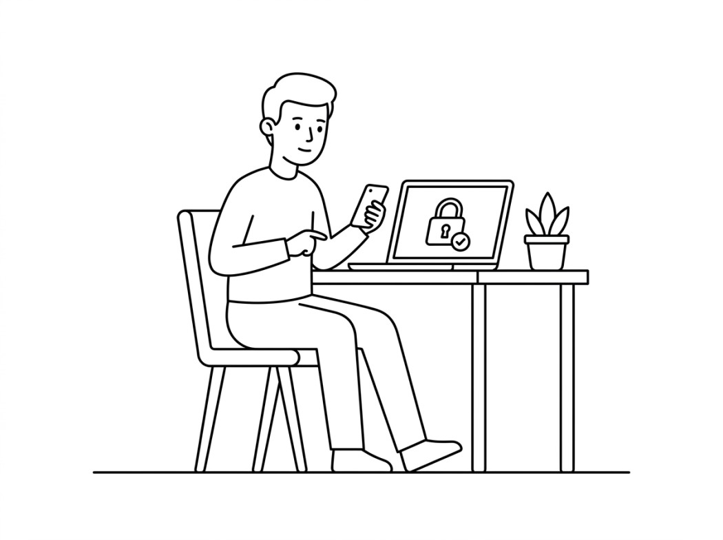 Black and white line illustration representing ente: encrypted backup you can verify.