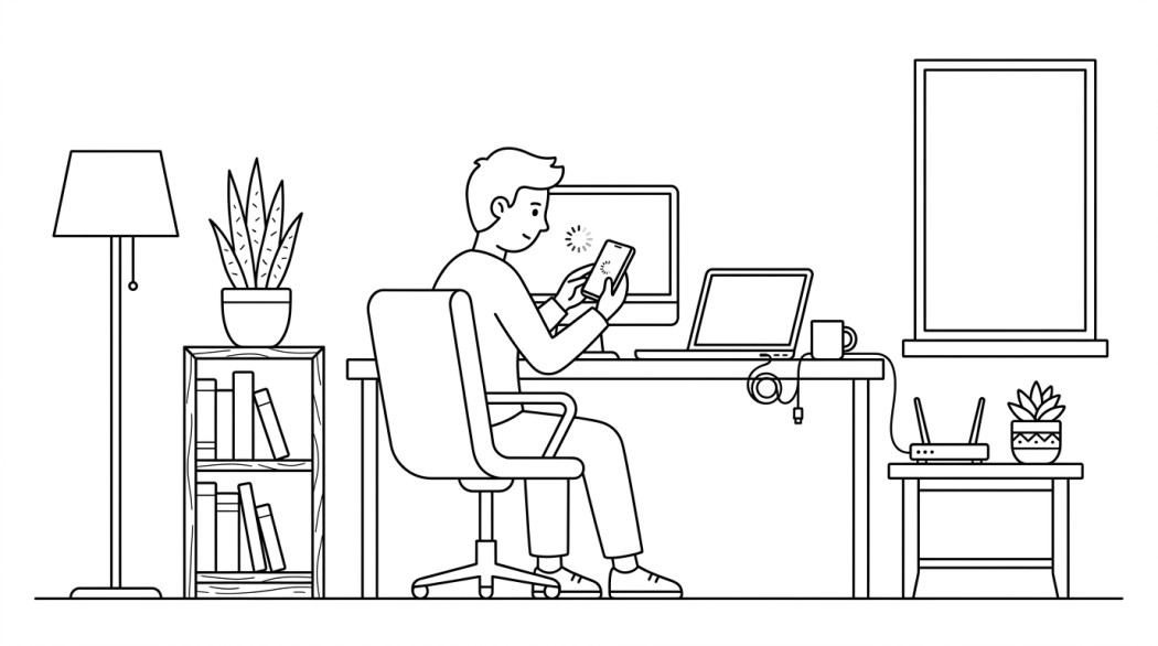 Black-and-white line illustration: a minimal Notion-style scene representing instagram not loading on android: the fix order that works.