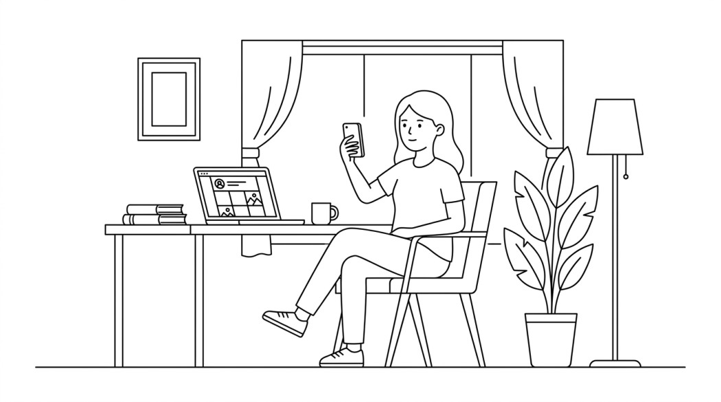 Black-and-white line illustration: a minimal Notion-style scene representing does instagram notify if you screenshot a story or post? (the full list).