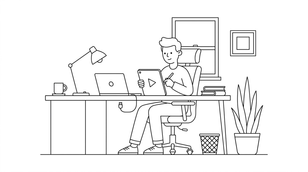 Black-and-white line illustration: a minimal Notion-style scene representing how to install google play on an amazon fire tablet (safe, up-to-date steps).