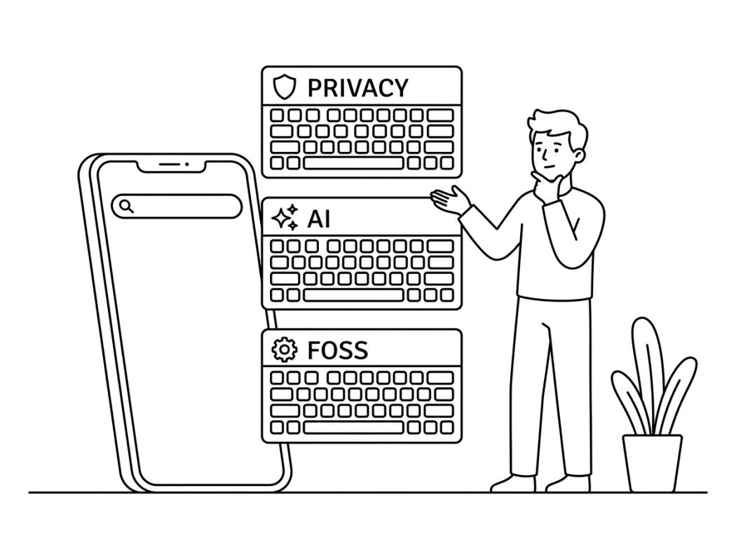 Black and white line illustration representing how to pick the right keyboard.