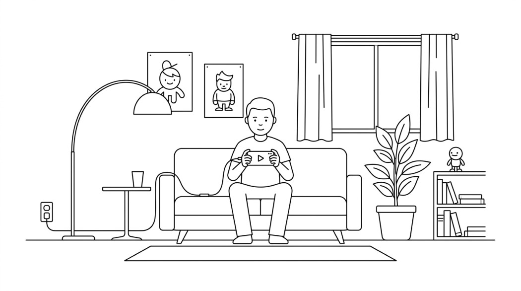 Black-and-white line illustration: a minimal Notion-style scene representing where to legitimately stream anime on android.