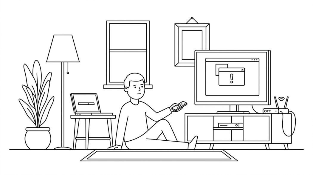 Black-and-white line illustration: a minimal Notion-style scene representing how to fix kodi ‘could not install dependency’ errors.