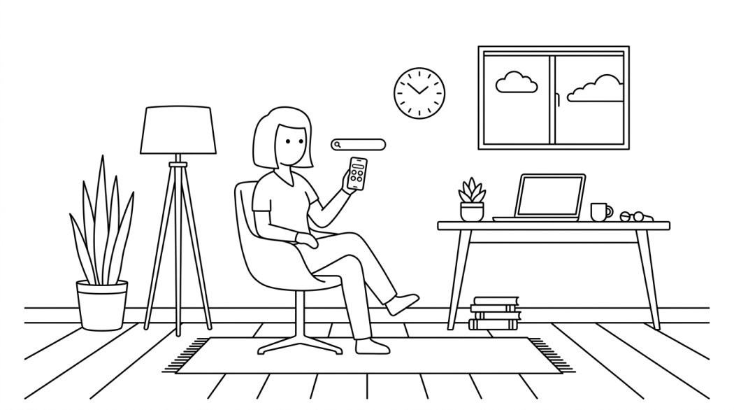 Black-and-white line illustration: a minimal Notion-style scene representing lightweight android launchers worth using.