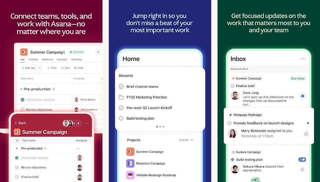 Linear or Asana for project management screenshots on Android