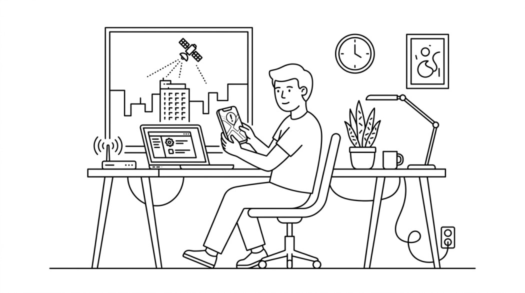 Black-and-white line illustration: a minimal Notion-style scene representing fix ‘failed to detect location 12’ and other pokemon go gps errors.