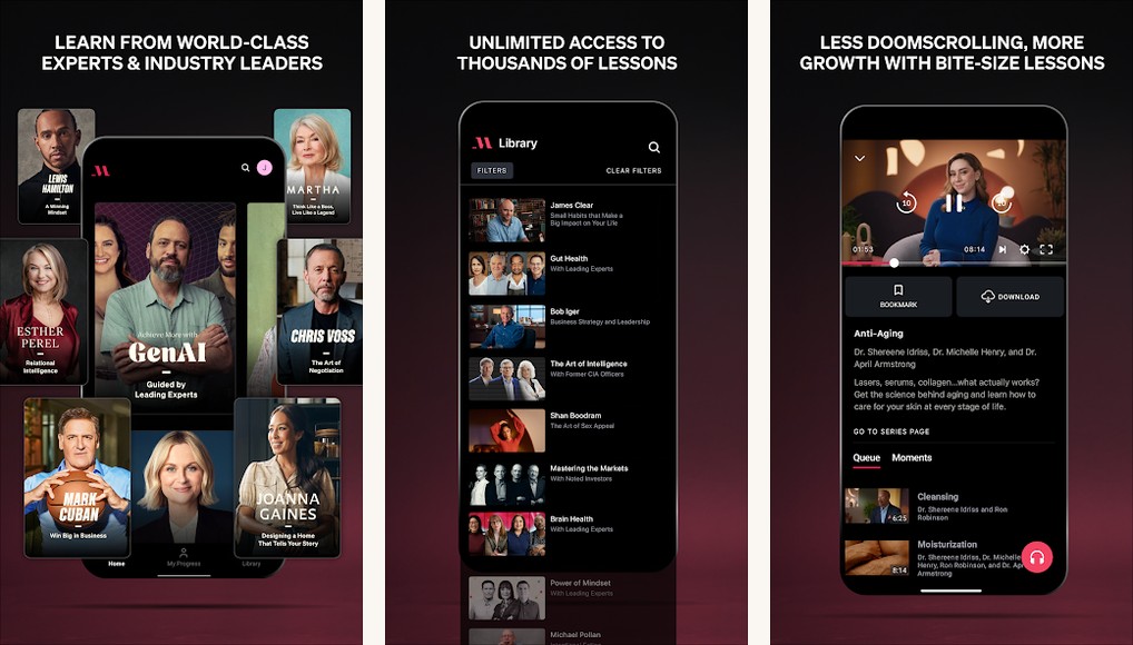 MasterClass screenshots on Android