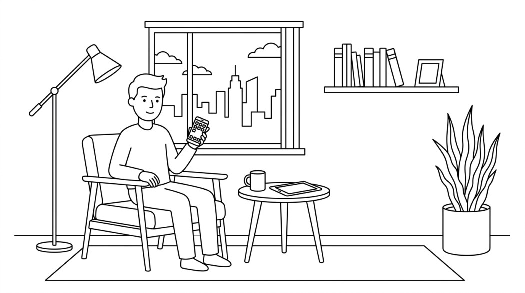 Black-and-white line illustration: a minimal Notion-style scene representing the most useful android apps that earn their spot.