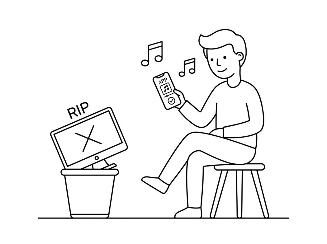 Black and white line illustration representing why a licensed app beats a stream ripper.