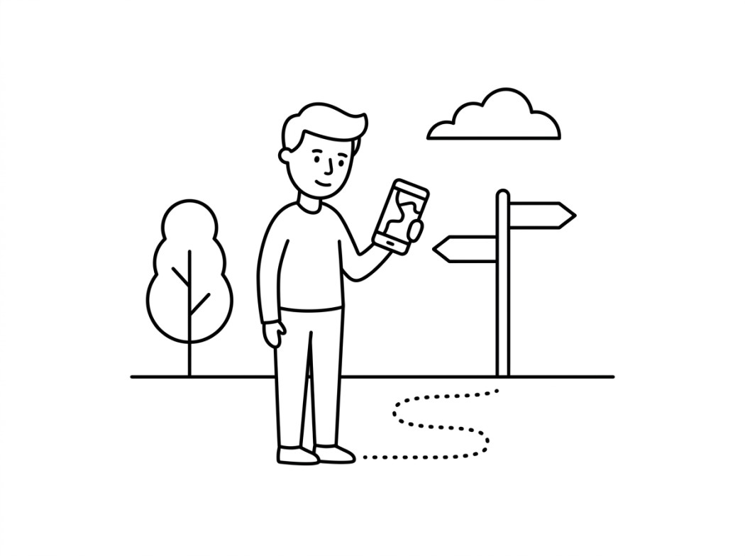 Black and white line illustration representing how to choose without overthinking it.