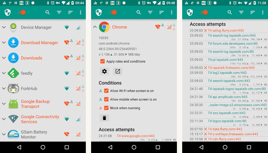 NetGuard screenshots on Android