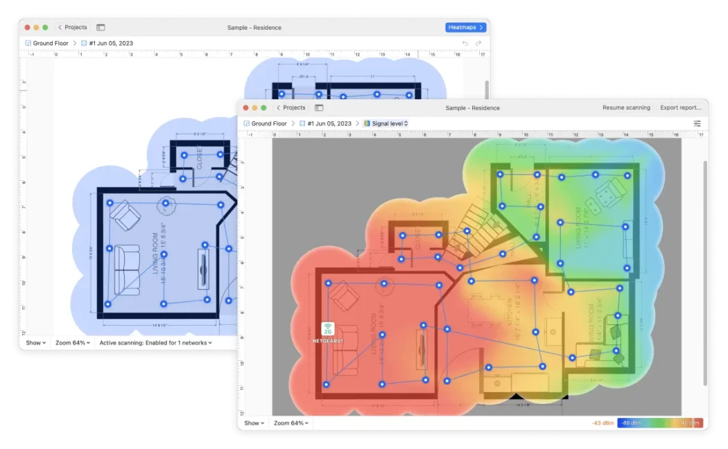 NetSpot (full site survey + heatmaps) screenshot