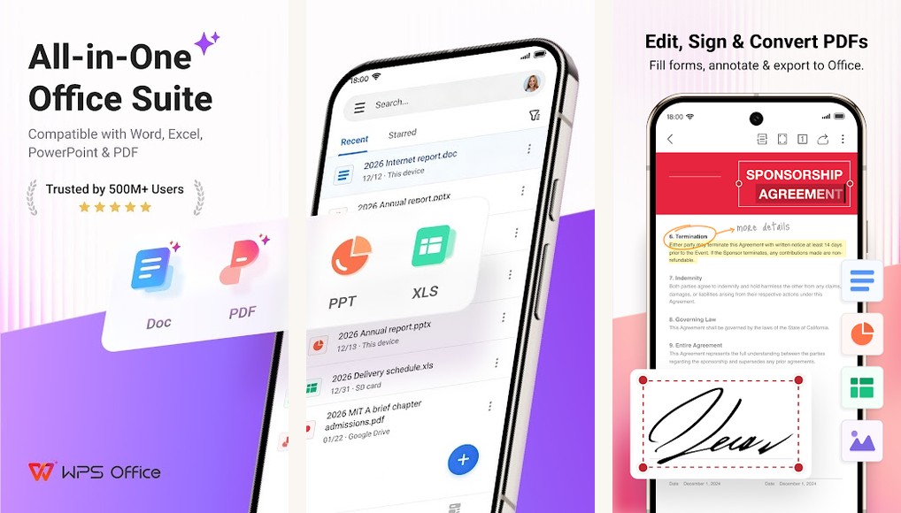 WPS Office app screenshots on Android