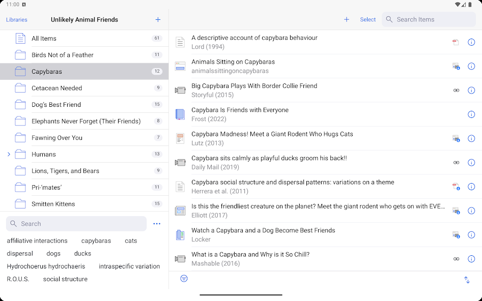Zotero app screenshots on Android