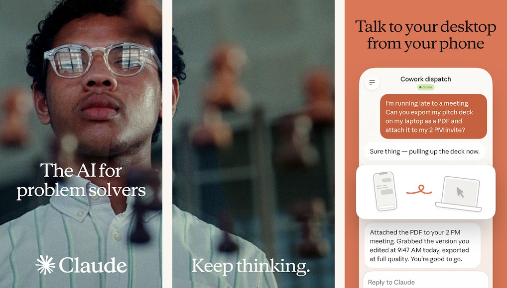 Claude app screenshots on Android