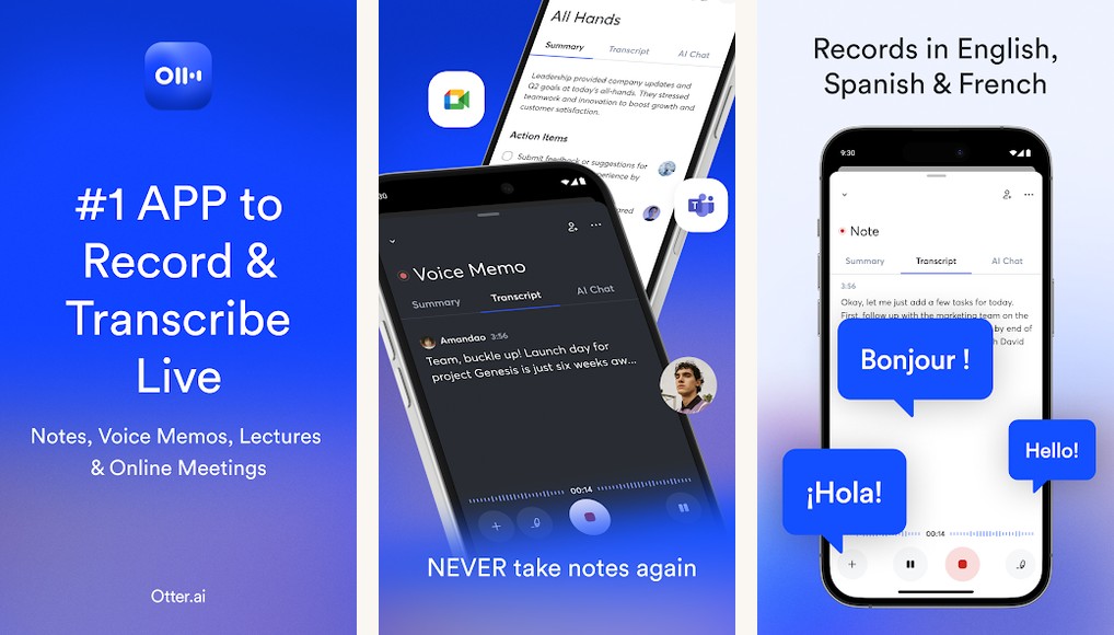 Otter.ai app screenshots on Android