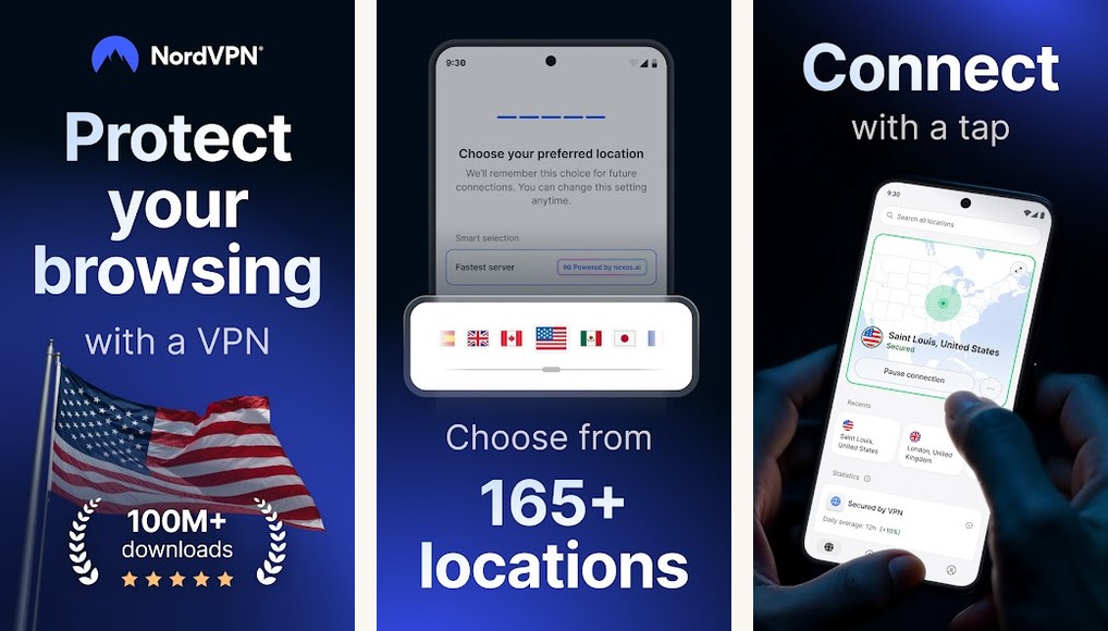 NordVPN app screenshots on Android