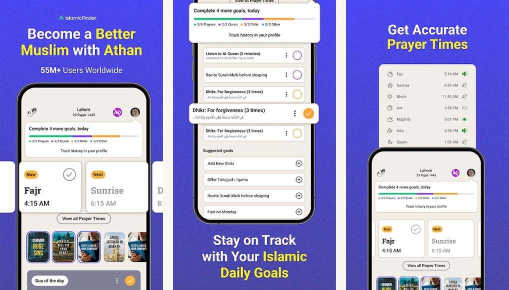 Athan app screenshots on Android