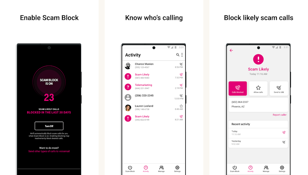 T-Mobile Scam Shield app screenshots on Android