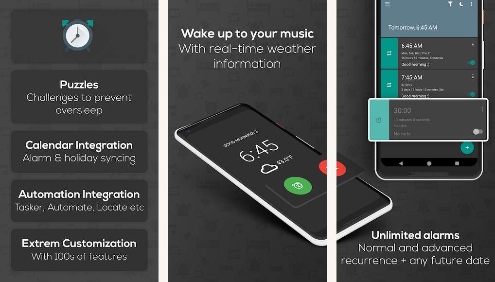 AMdroid Smart Alarm Clock app screenshots on Android