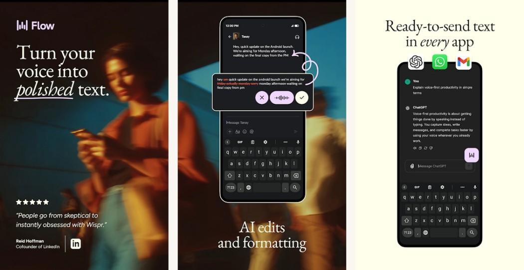 Wispr Flow app screenshots on Android