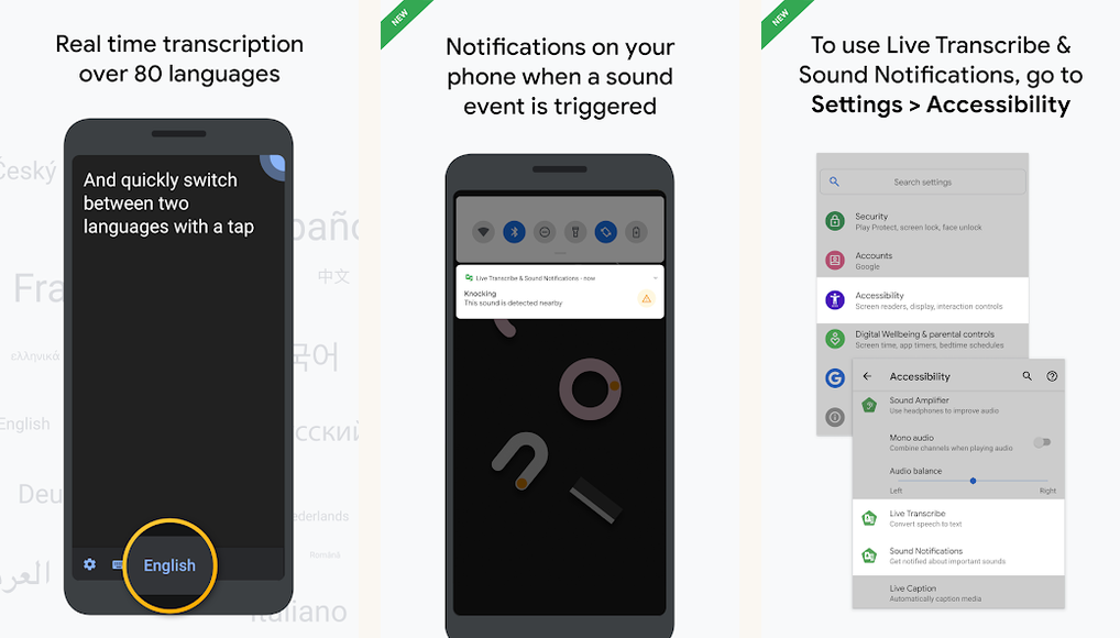 Live Transcribe app screenshots on Android