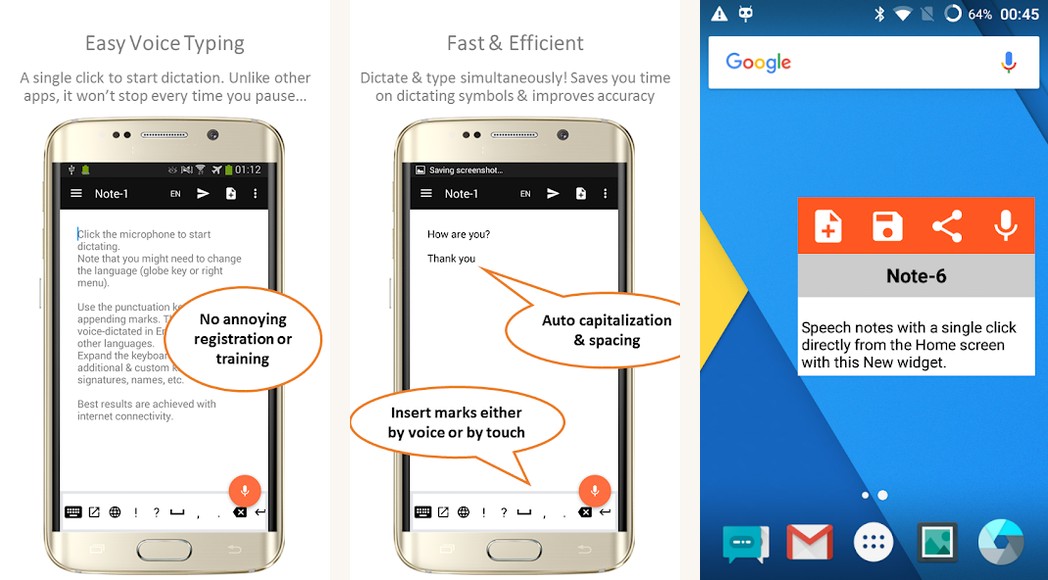 Speechnotes app screenshots on Android