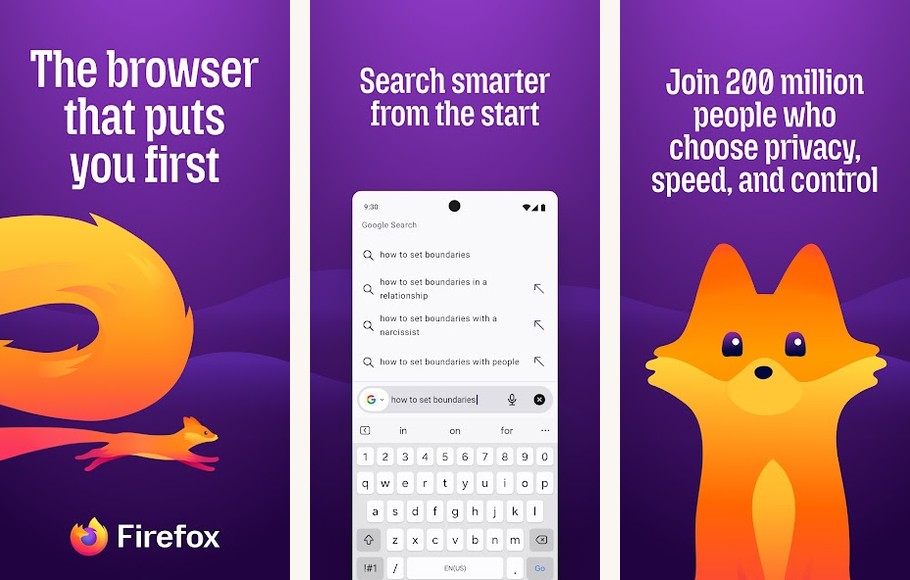 Firefox app screenshots on Android