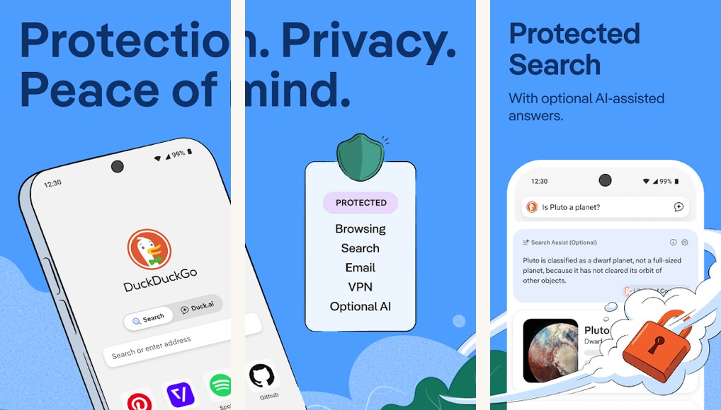 DuckDuckGo app screenshots on Android