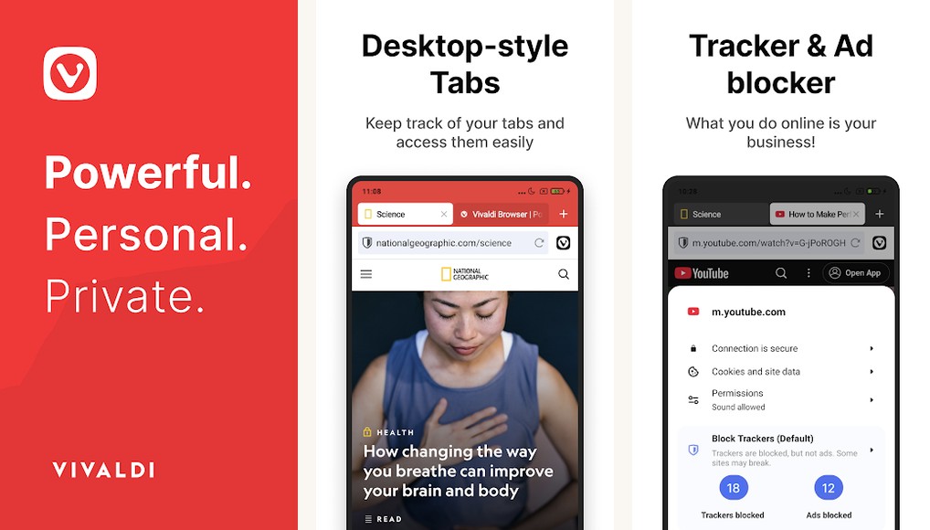 Vivaldi app screenshots on Android