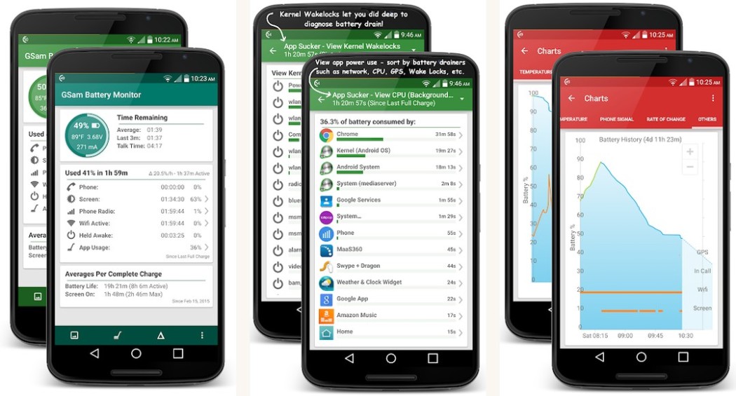 GSam Battery Monitor app screenshots on Android