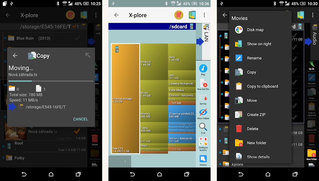 X-plore File Manager app screenshots on Android