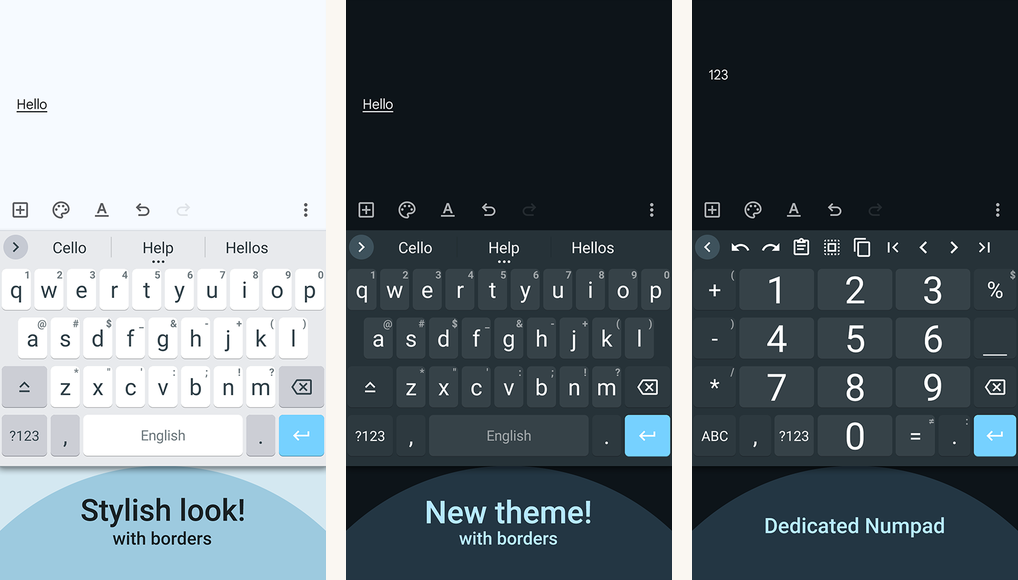 HeliBoard app screenshots on Android