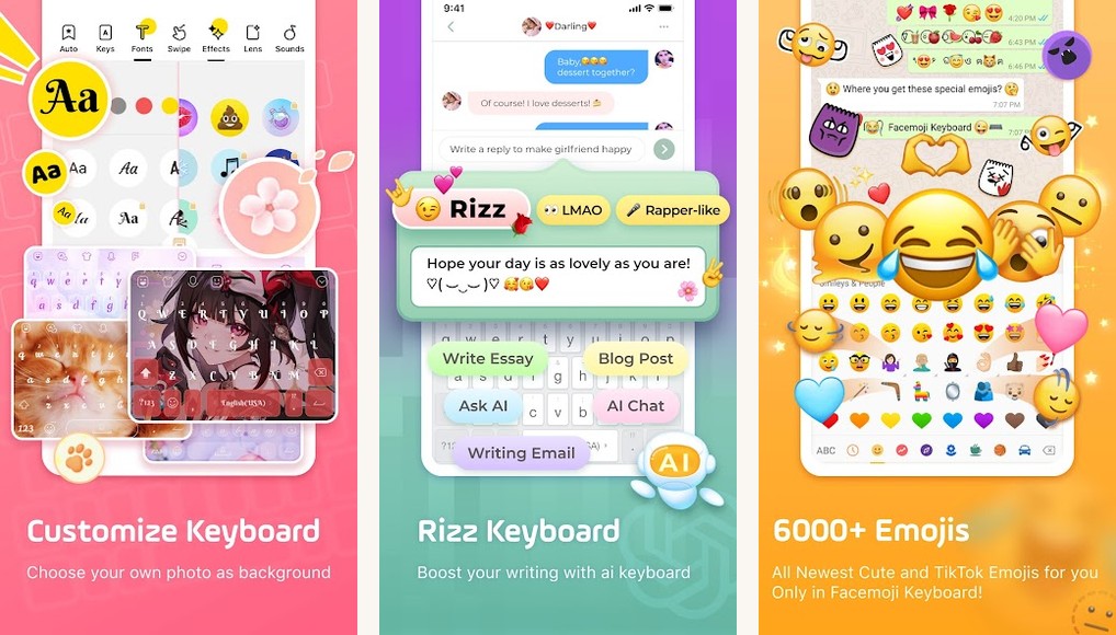 Facemoji Keyboard app screenshots on Android