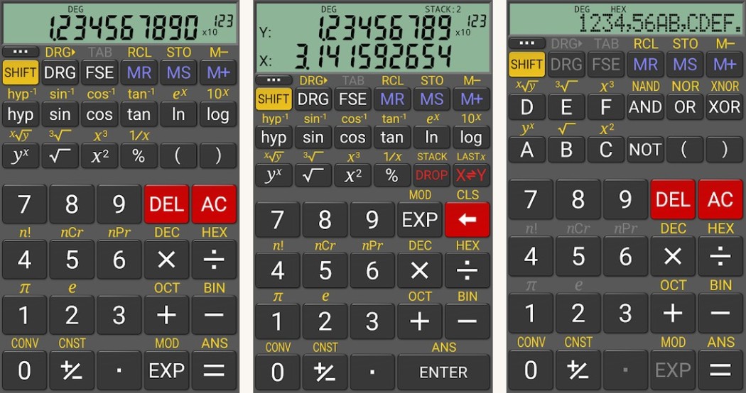 RealCalc Scientific Calculator app screenshots on Android
