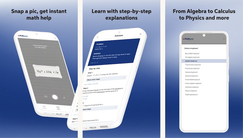 Mathway app screenshots on Android