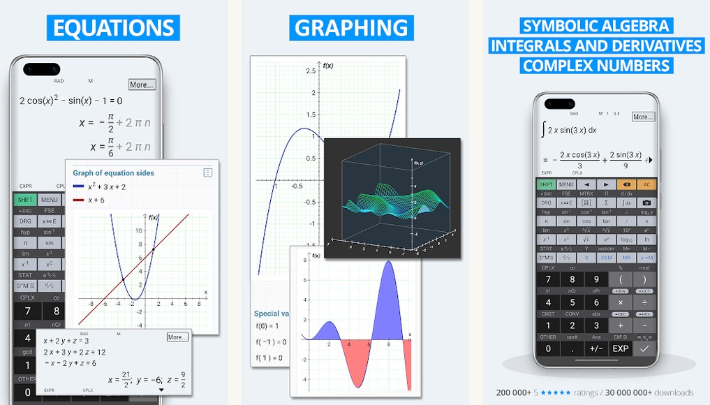 HiPER Scientific Calculator app screenshots on Android