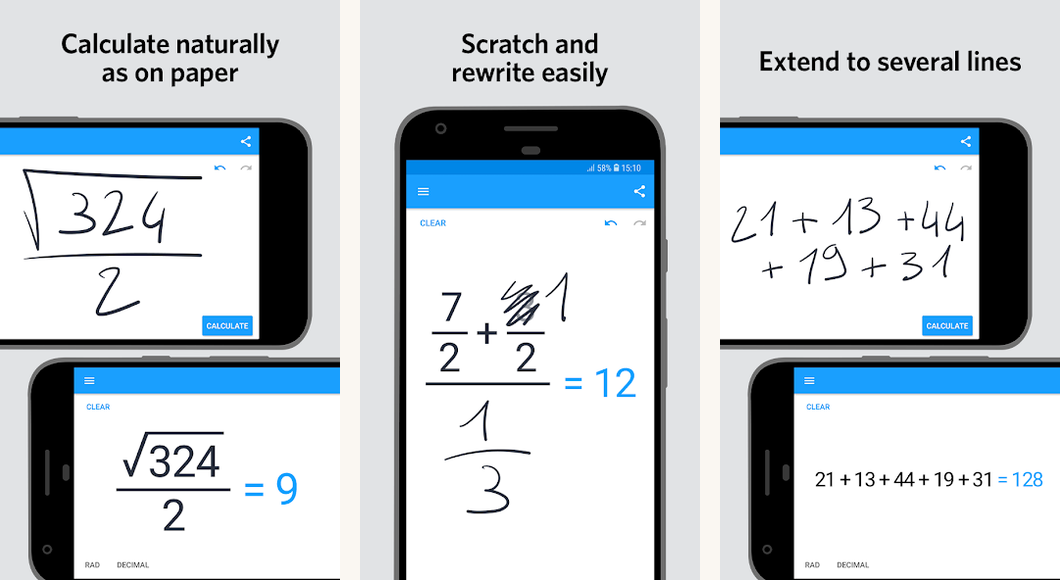 MyScript Calculator app screenshots on Android