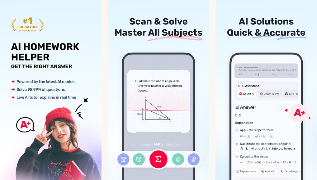 Gauth app screenshots on Android
