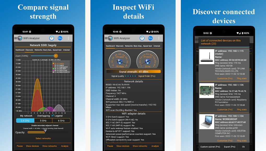 WiFi Analyzer (pzolee) app screenshots on Android