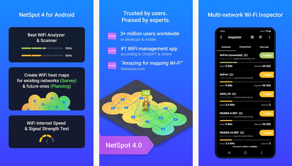 NetSpot app screenshots on Android