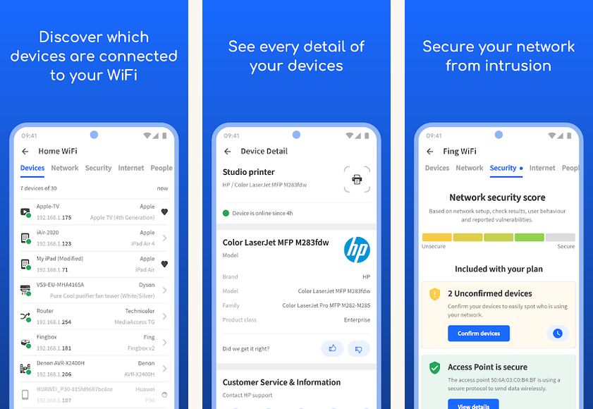 Fing app screenshots on Android