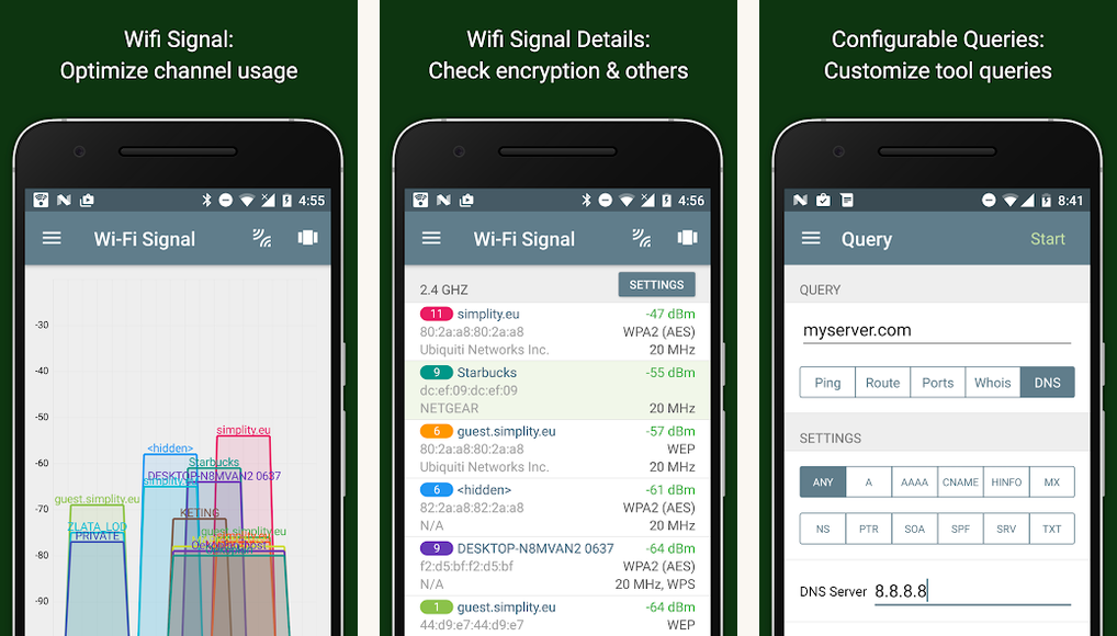 Network Analyzer app screenshots on Android